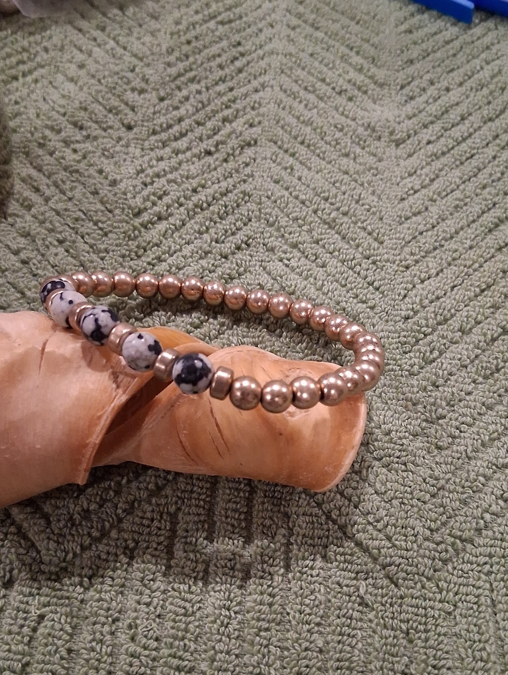 Dalmatian Jasper and Rose Gold Beaded Stretch Bracelet